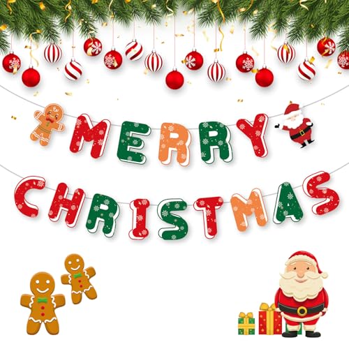 Merry Christmas Decorations Banners - Paper Christmas Banner, Santa Claus