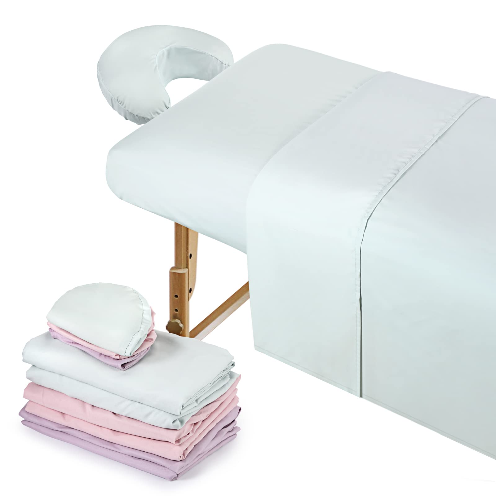 Kinlop Microfiber Massage Table Sheet Set 3 Colors 3 Piece Set Includes Flat Sheet with Fitted Sheets and Massage Face Rest Cover Stain