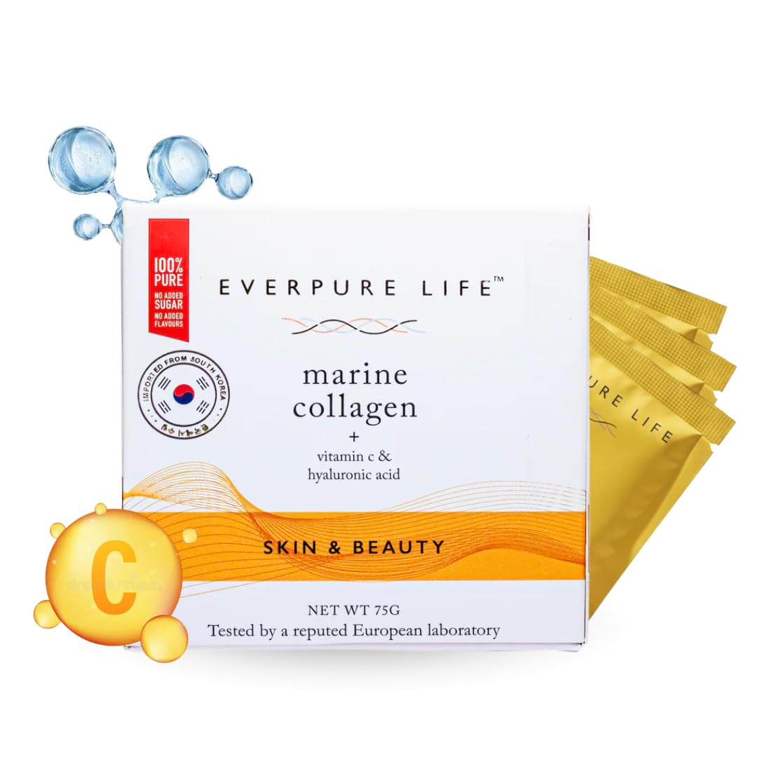 Vitamin C & Hyaluronic Acid Marine Collagen Powder (75g) | Hydrolysed Korean Supplement Peptides for Healthy, Glowing Skin | No Added Sugar & Unflavoured | For Men & Women