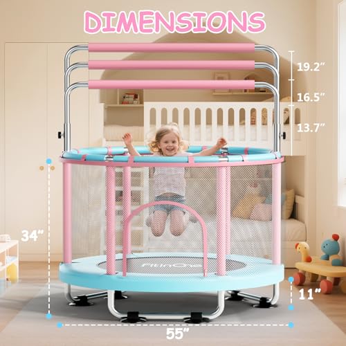 Image of 55 inch Toddler Mini Trampoline for Kids, Indoor Outdoor Toys with Swing, 440lbs Baby Kids Trampoline, Gymnastics Bar, Birthday Gifts for Boy Girl Age 1-8