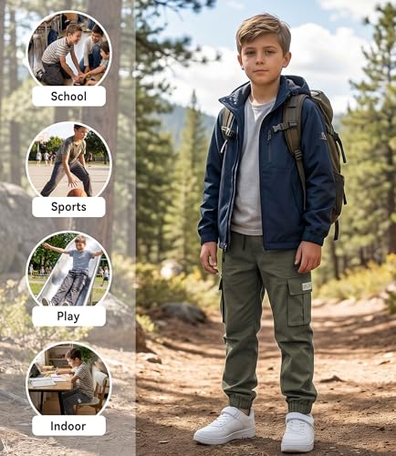 Image of TLAENSON Boys Cargo Joggers Pants Elastic Waist Casual Jogging Trousers Bottom for Kids 6-16 Years