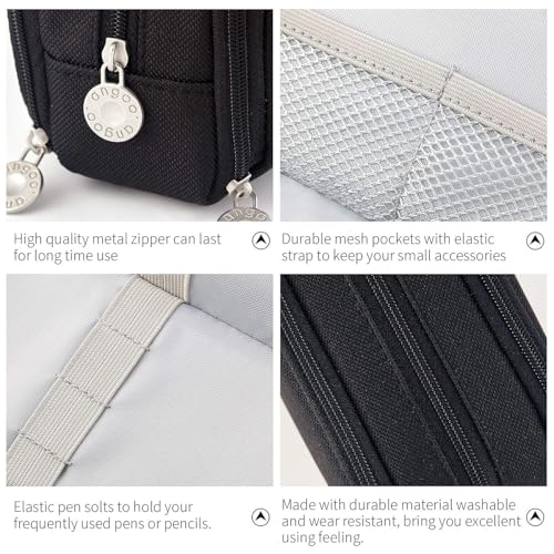 Image of Canvas Metal Large Capacity Pencil Case with 3 Compartments, Metal Zipper Pen & Pencil Pouch for School, College, Office, Boys & Girls, Travel Stationery Bag Organizer (Black)