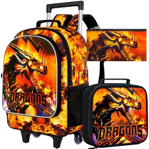 3PCS Rolling Backpack for Boys, Kids Roller Bookbag with Wheels, ...