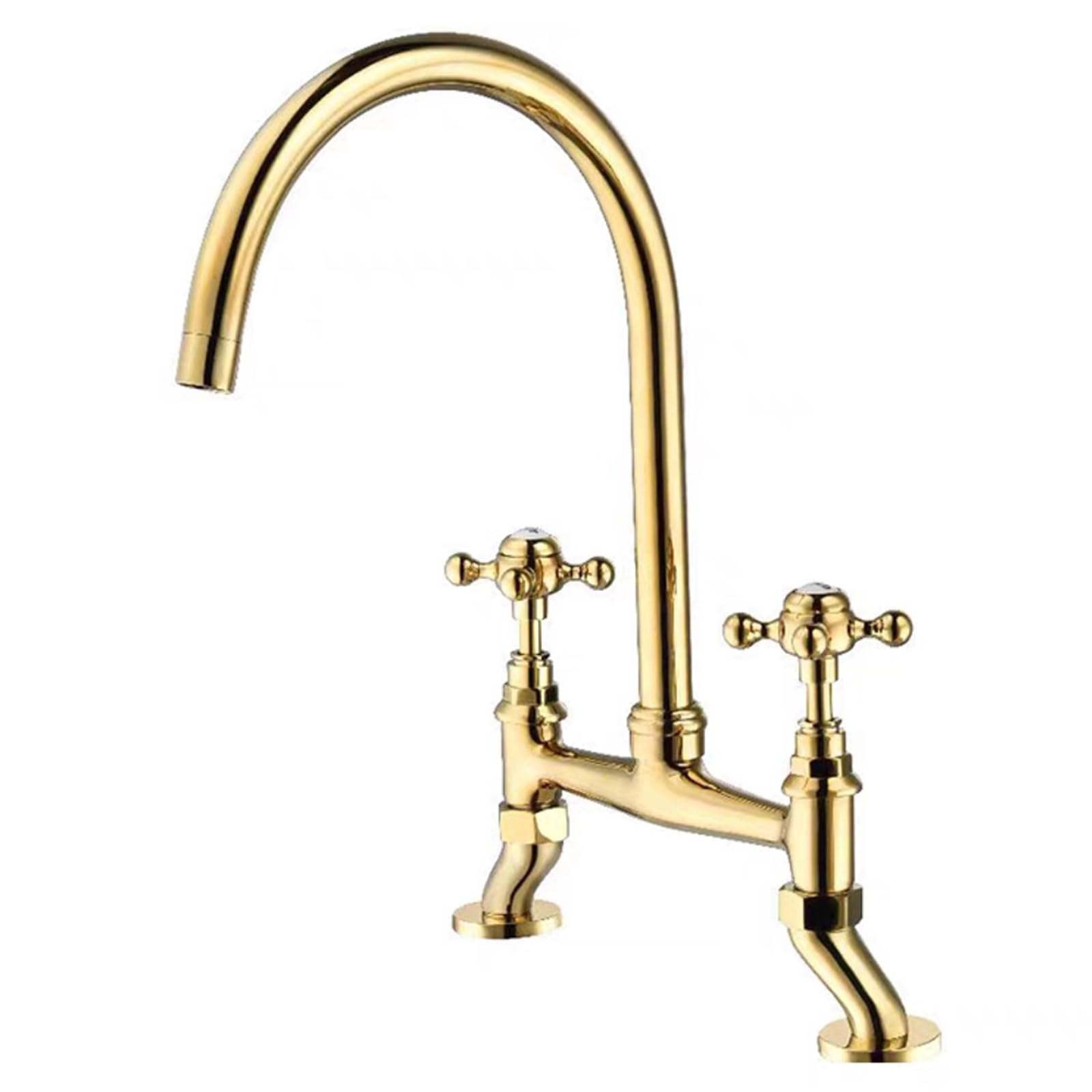ZYCHSJXA Kitchen Mixer Taps 2 Hole Rotatable Bridge Brass Tap Double Handle Chrome-Plated
