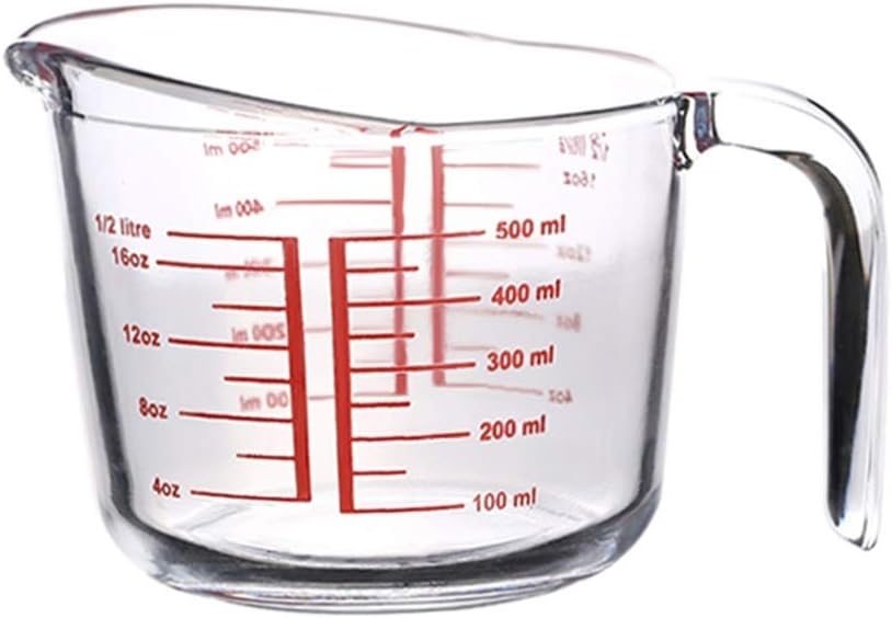 Measuring Cup, Transparent Tempered Glass Sturdy Durable Heat Resistant Easy To Clean Wide Range Of Applications (Size : 1000ml) (Transparent 500ml)