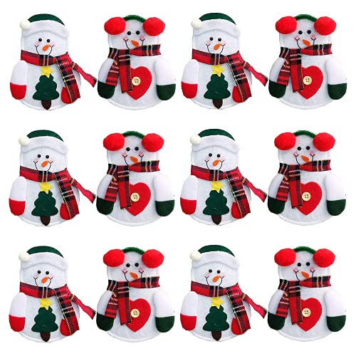 12 pièces Porte Couvert Noel Sac à Couverts Noël Décorations de Table Arbre de Noël Amour Bonhomme de Neige (2 x 6 pcs) Cover