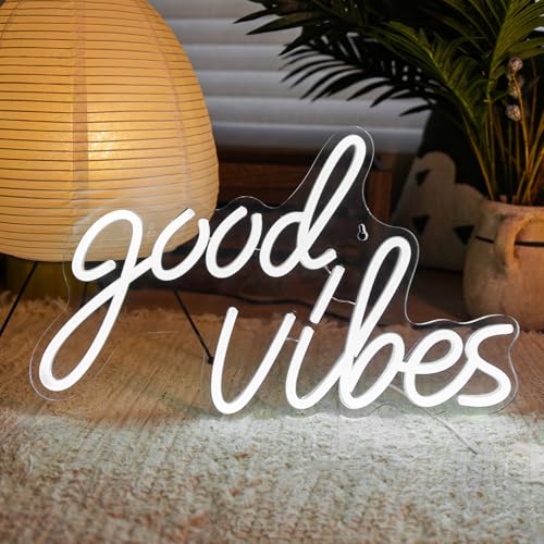 Good Vibes Neon Sign for Wall Decor Dimmable Goodvibes White LED Light Sign