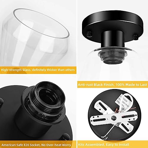 Modern Semi Flush Mount Ceiling Light with Clear Glass Shade, Hallway Light Fixtures Ceiling Mount, Industrial Modern Semi Flush Mount Ceiling Light,Clear Glass Shade (1PACK) - Thumbnail 6