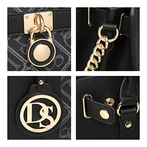 Image of Dasein Women's Designer Satchel Handbag Two Toned Padlock Purse Top Handle Shoulder Bag w /Chain Strap