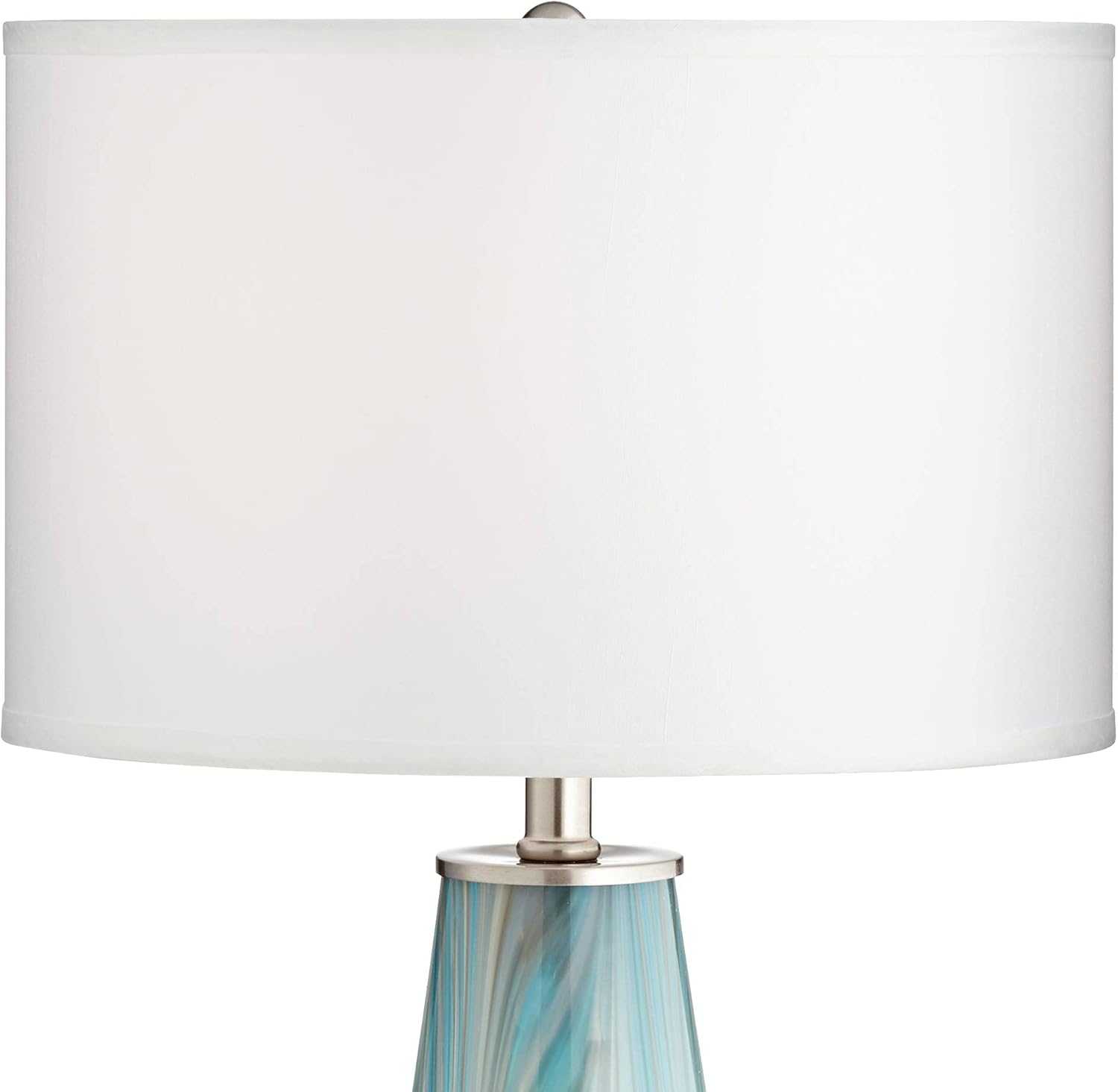 Possini Euro Design Jaime Modern Table Lamp Hand Crafted 26" High Faded Swirl Blue Gray Art Glass Brushed Nickel Silver White Drum Shade for Living Room Bedroom House Bedside Home (Color May Vary)