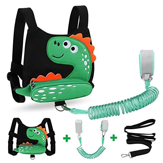 3 in 1 Toddler Harness Leash + Baby Anti Lost Wrist Link, Accmor Cute Dinosaur Child Safety Harness Tether, Kids Walking Wristband Assistant Strap Belt for Parent Boys Outdoor Activity (Black)