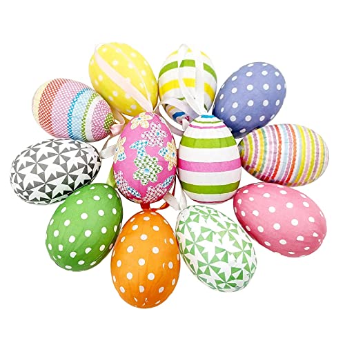 12pcs New Colorful Paper Mache Foam Egg Hanging Ornaments Easter Tree Christmas...