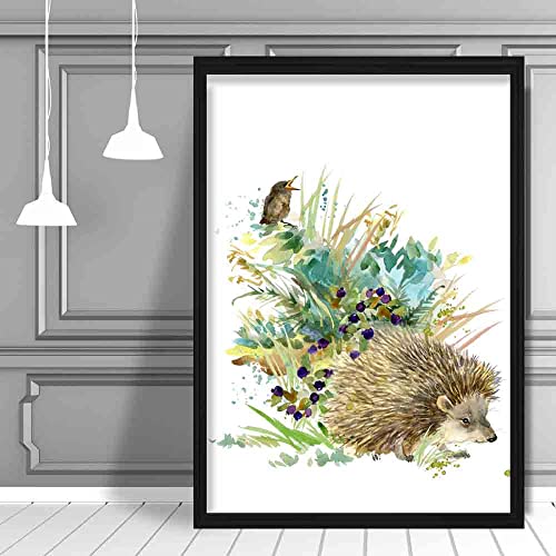 Image of Artze Wall Art Baby Hedgehog Watercolour Poster, 40 cm Width x 50 cm Height