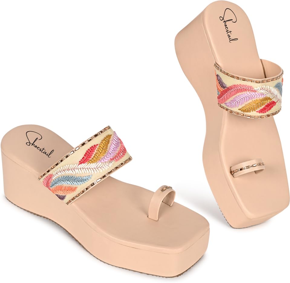 Shoestail Embroidered Style Platform Heels for Women & Girls Beige39 (B0CNRSJX4P) Amazon Price History, Amazon Price Tracker