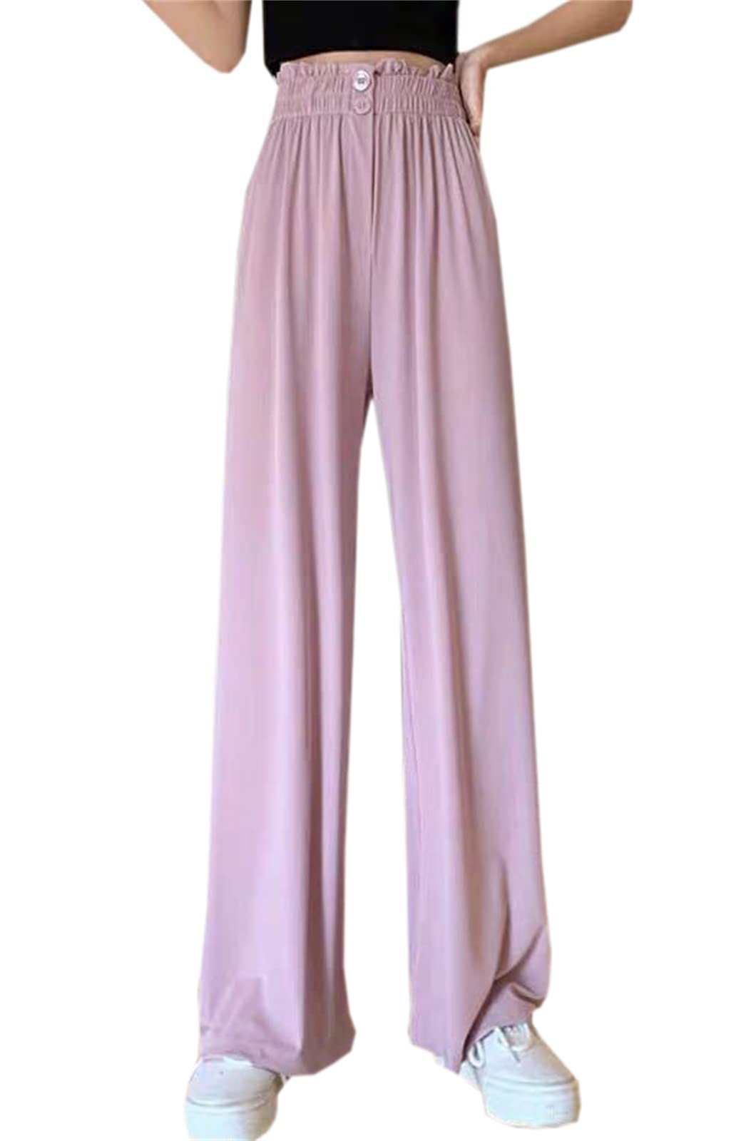 SANGTREE Womens Ruffled High Waist Casual Wide Leg Pants