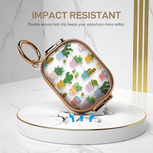 Image of Maxjoy for AirPods Pro 3rd Generation Case with Lock, Clear AirPods Pro 3 Case Lock Protective Hard AirPod Pro 3 Cover for Women Men with Keychain for Airpod Pro 3rd Gen Cover 2025, Cactus