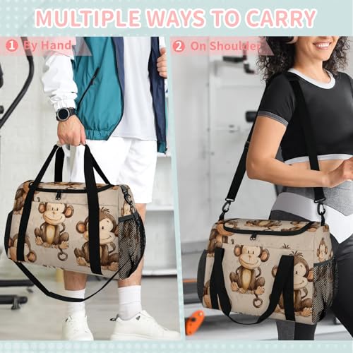 Monkey Hand Drawn Cute Travel Duffel Bag Weekender Overnight Bags for Women Men Foldable Waterproof Tote Bag with Trolley Sleeve4