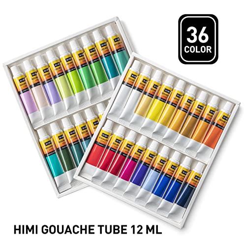 Himi Gouache Paint Tubes Set, 36 Colors, 12Ml, 0.4 Us Fl Oz Tubes,Gouache Paint, Use For Canvas And Paper, Art Supplies For Professionals, Students, Kids ，Beginner And Artist #TOP1