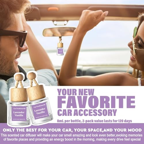 Image of HoogaLife Car Air Freshener Diffuser 2 Pack Hanging Air Freshener Diffuser -Lavender Vanilla Fragrance Oil Air D iffuser for Car, 45+ days Long Lasting Fragrance Made in USA C ar Air Fresheners (L28)