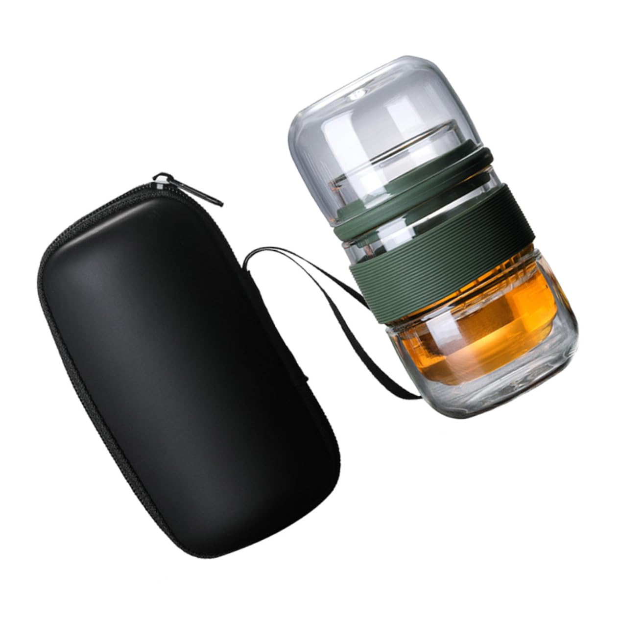 OKUMEYR All in One Portable Travel Tea Set with Carrying Case Glass Teapot and Infuser for Loose Leaf Tea for Camping Office and Outdoor Adventures Green