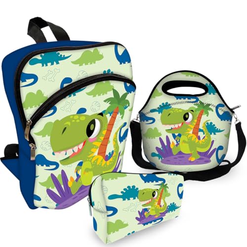 Kit Mochila de Costa Infantil + Lancheira + Estojo Dino Tropical
