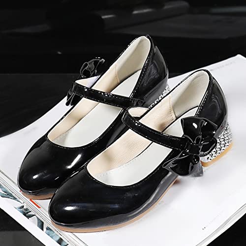 Girls Mary Jane Dress Shoes for Kids Bowknot Hook and Loop Low Heel Flower Girl Wedding Flat𝘀 Princess Shoes3