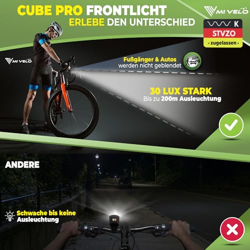 MIVELO Cube PRO Fahrradlicht Set mit Bremsfunktion StVZO zugelassen Fahrradbeleuchtung USB-aufladbar & 100% wasserdicht LED Fahrrad Licht vorne & hinten Rücklicht, Fahrradbeleuchtung