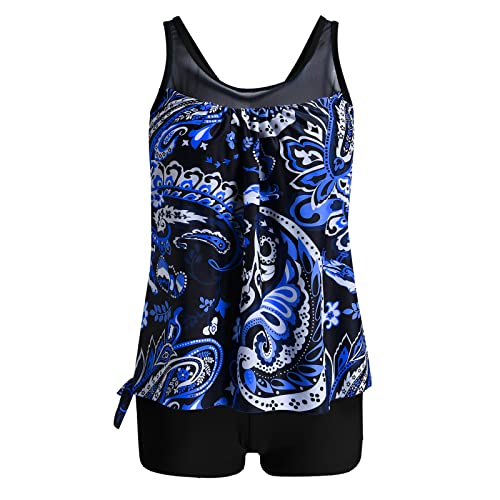 Top de biquíni de gola alta azul-petróleo duas peças para mulheres regata com estampa de bolinhas e