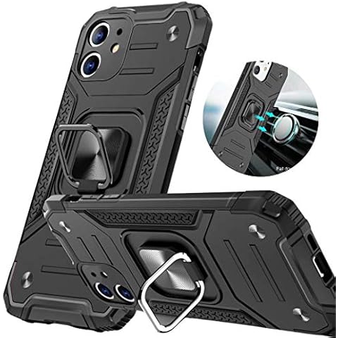 OWM [Military Grade Shockproof Case for iPhone 11 Rugged Hard Heavy Duty Metal Ring Holder [Magnetic Car Mount] Kickstand Silicone Phone Cover [iPhone 11-6.1” Case] - Black Cover