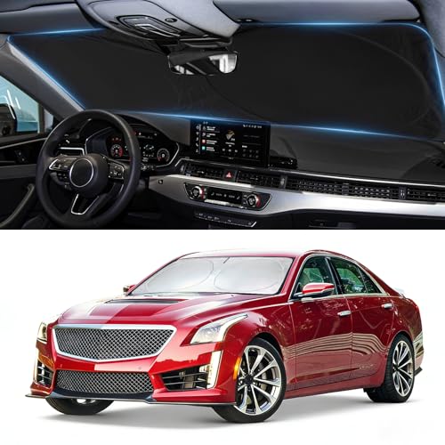 Image of Windshield Sun Shade for Cadillac CTS 2014-2019 Shade Sun Cover Foldable | Custom Fit Cts Window Sunshade Windshield Accessories Block UV Rays Keep Car Cooler