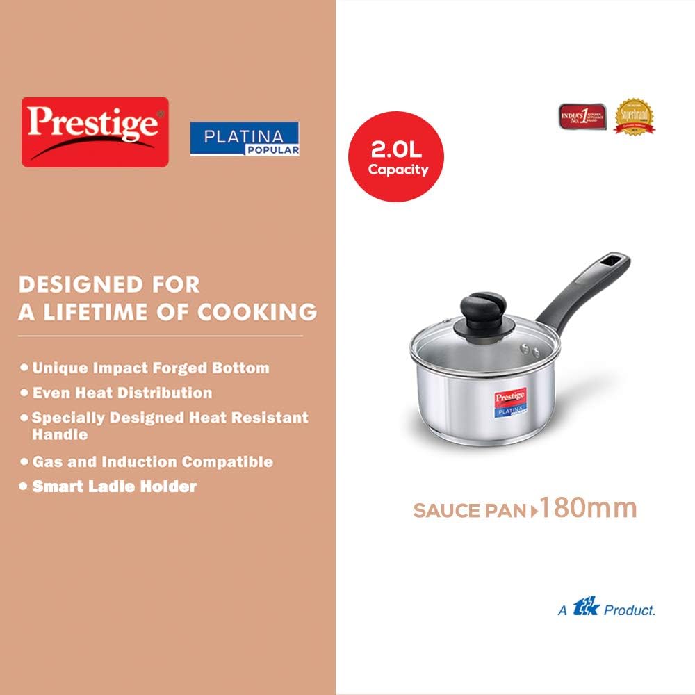 Prestige SS Platina Popular Sauce Pan, 180 mm