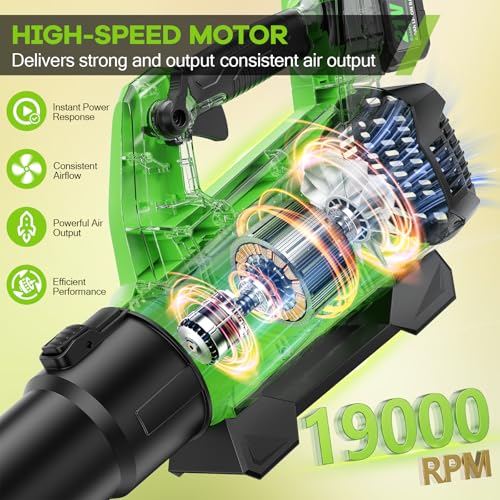 Image of SOARFLY Leaf Blower Cordless, 580 CFM Airflow Electric Leaf Blowers with 2x4.0Ah Batteries and Charger, Stepless Speed Control, Powerful Snow Blowers for Lawn Care, Patio, Dust, Blowing Leaves
