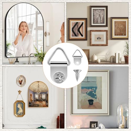 Image of Picture Hangers, 150 Pcs D Ring Picture Hangers with 150 Pcs 10mm Screws, Small Triangle Ring, Stainless Steel Single Hole Triangle Ring Steel Picture Hangers for Hanging Pictures,Photo,Clock (Silver)