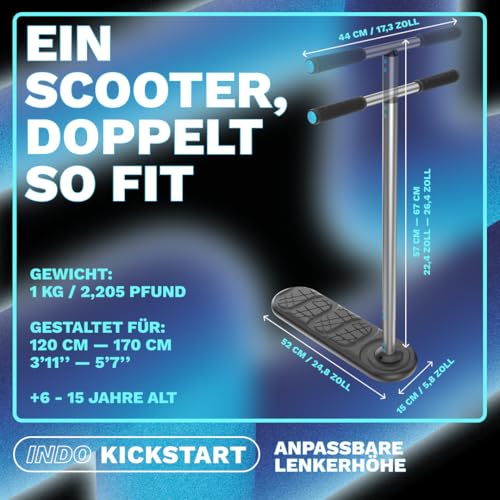 In Do The Trick Scooter Trampolin-Scooter Trick Scooter Kickstart Classic - Unisex Jugend 6-15 Jahre Schwarz - rutschfeste Plattform & Verstellbarer Lenker - Indoor & Outdoor Freestyle