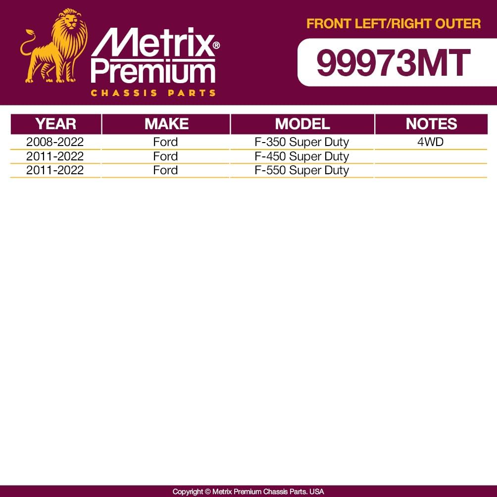 Metrix Premium Chassis Parts - Front Left & Right Outer (Steering Arm To Steering Arm) Tie Rod End Kit Fits 08-22 Ford F-350 Super Duty, 11-22 F-450 Super Duty, F-550 Super Duty ES800880/ES800881