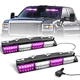 HLauto 6Z4J Emergency Dash Strobe Lights: 2x16.8 inch Purple White Safety Lights, 48 LED Flashing Warning Hazard Interior Windshield Visor Traffic Light Bar for Trucks, Construction Vehicles