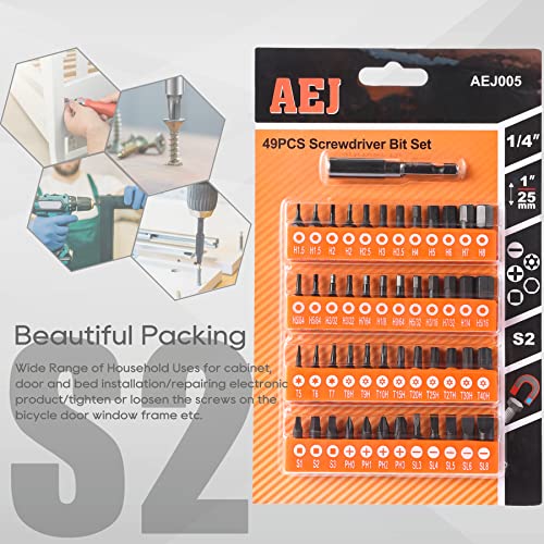 Aej 122212 49-Pack Screwdriver Bit Set, Hex Head Drill Bit Set, Torx Square Slotted Phillips Bit Set With 1/4 Inch Bit Holder, 1/4 Hex Shank, S2 Steel thumb #6