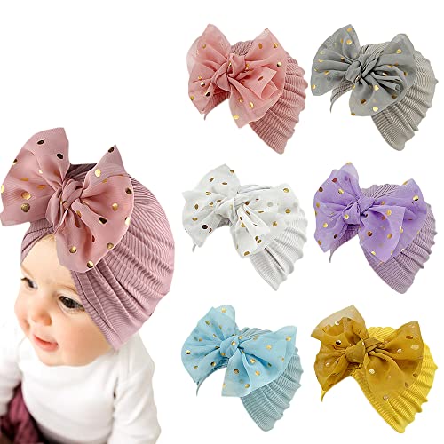 XYX Baby Girl Toddlers Breathable Cotton Hat Newborn Knotted Hat Cute Donut Soft Turban Bow Knot Cap (Multicolored-2)