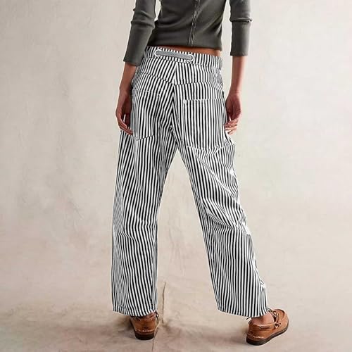 Pantalon de loisirs vintage à rayures et coupe ample en denim véritable