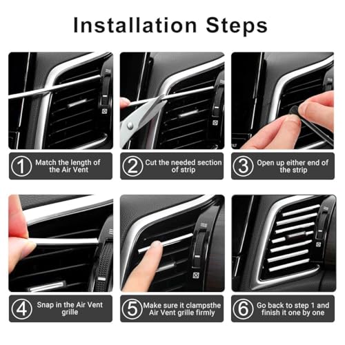Image of Car Auto Air Conditioner Vent Outlet Trim Strip, DIY Decoration Chrome PVC Car Interior Moulding Trim Strip Line for All Straight Air Vent Outlet(10 Pieces Silver)