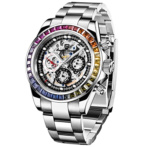 RollsTimi Relojes mecánicos multifuncionales Masculinos Pulseras automáticas de Acero Inoxidable Impermeables para Negocios y Ocio, Relojes de Banda de Acero gem Cover