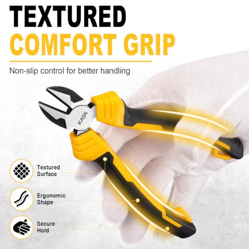 Image of KATA 6-Inch Diagonal Cutting Pliers, Wire Cutter for Home Repair and Crafts | Compact diagonal side cutter for soft wire, zip ties, cable ties, chicken wire, garage DIY, home tasks with comfort grip