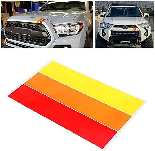 MOCHENT 2 Pcs Classic Retro Tri-Color Stripe Decal Sticker for Toyota Tacoma 4Runner Tundra Rav4 Accessories Grille Fender Hood Side Skirt Bumper Side Mirror Dashboard Decoration (Red/Orange/Yellow)