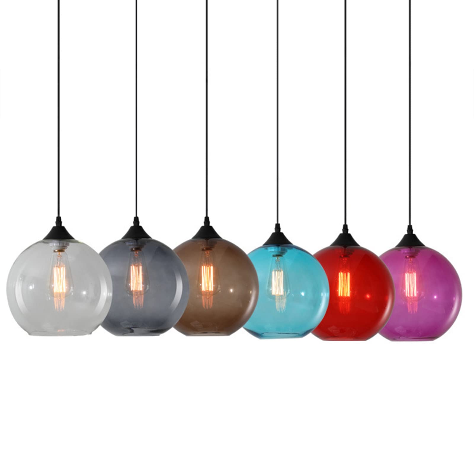 Einfache Glaskugel Pendelleuchte, Industrial Vintage E27 Loft Bar Hängelampe, 1-Flammiger Mini Globus Deckenleuchter für Küche Esszimmer Schlafzimmer (Kaffee)