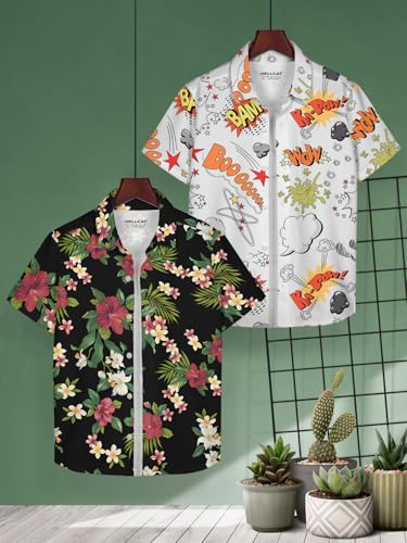 Image of HELLCAT Yellow, Olive Trendy Regular Fit Printed Causal Shirt for Boys - Pack of 2