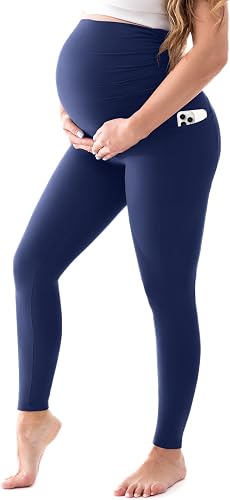 Walifrey Women's Maternity Leggings with Pockets Over The Belly,Pregnancy Yoga Pants Activewear Workout Leggings