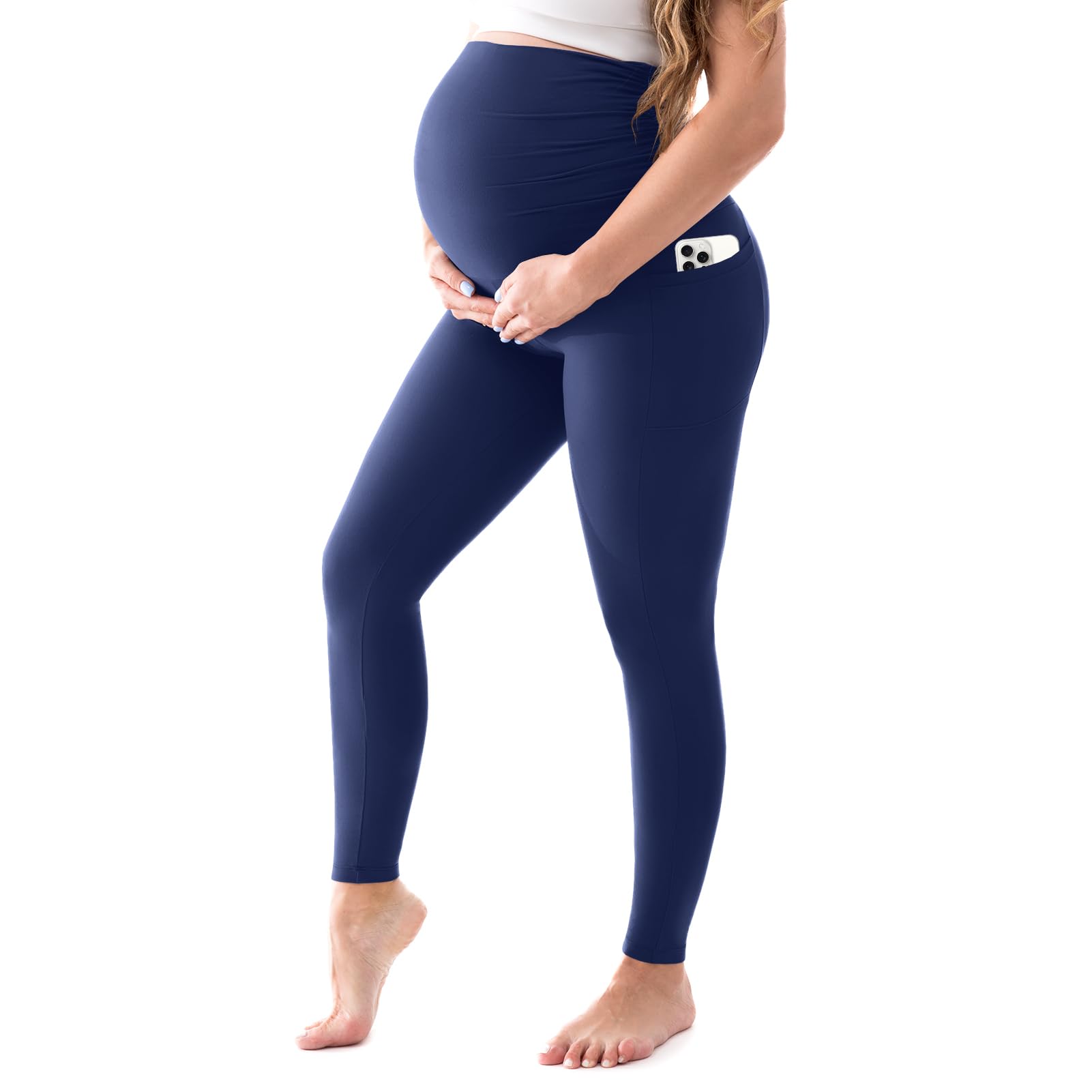Walifrey Women's Maternity Leggings with Pockets，High Waist Opaque Comfortable Pregnancy Black Leggings — view 15