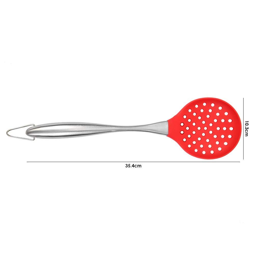 P-Plus International Silicone Spatula Versatile Tools Baking and Mixing | Non-Stick & Heat Resistant | Strong Stainless Steel Silicone Wok Turner (Steel Skimmer RED) 1