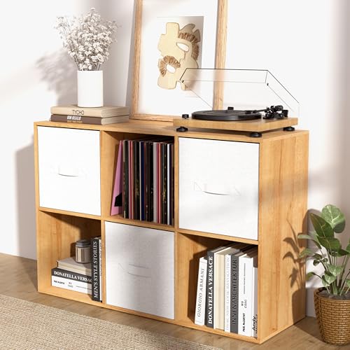 Image of VAFHYLLIS 6 Cube Storage Organizer with Closed Back Panel, 13.5-inch Wooden Cubby Shelves Heavy Duty - Bookshelf for Living Room, Bedroom, Office (Oak, 6-Cube)