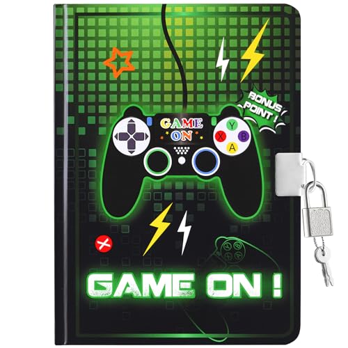 WERNNSAI Journal de Jeu pour Enfants - Cahier Lumineux pour Garçons Enfants École A5 Cadenas et Clés Bloc-notes Ligné pour l'école Carnet de Notes cadeau...